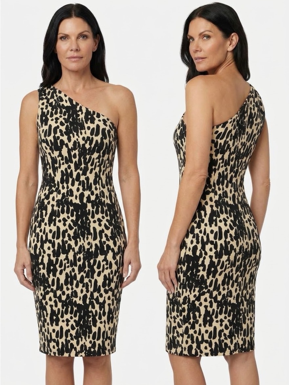 Michael Kors One-Shoulder Leopard Print Dress - Beige & Black